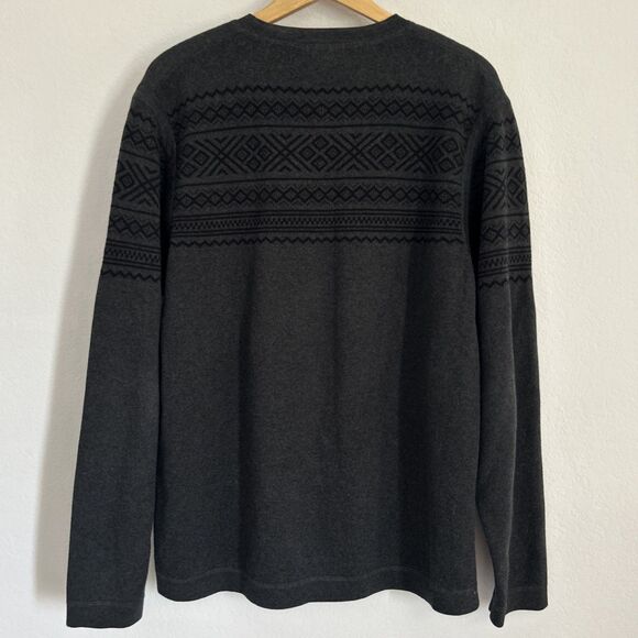 Eddie Bauer Cotton Sweater Charcoal Grey w Black Geometric Pullover UK Sz L Tall - Picture 2 of 8